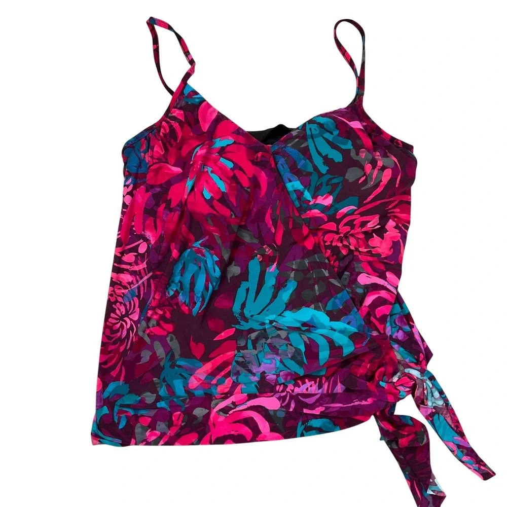 Magicsuit Tankini Top Womens 10 Pink Purple Tropical Floral‎ Swim Side Tie